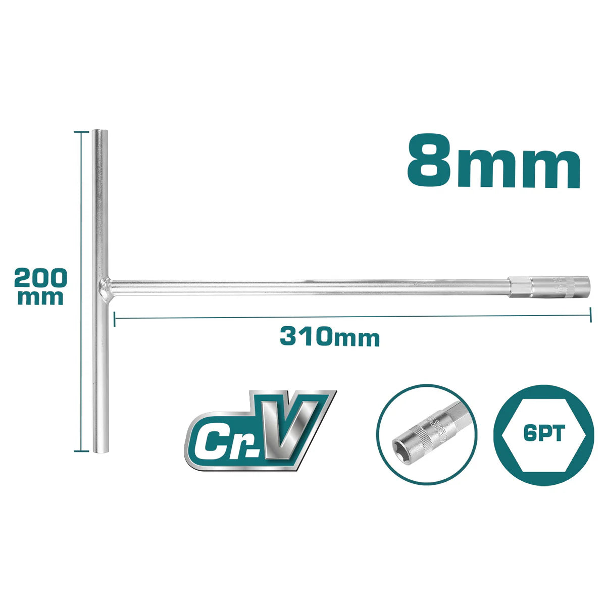 TOTAL THTSW0806 T-Handle Socket Wrench 8mm Cr-V Chrome Total